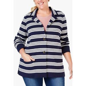 Charter CIub Cotton Striped Sweater Blazer Intrepid Blue  Plus Size 3X